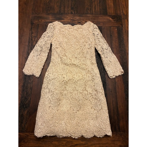 Oscar De La Renta Champagne Guipure Lace Silk Lined Cocktail Dress - Picture 1 of 7